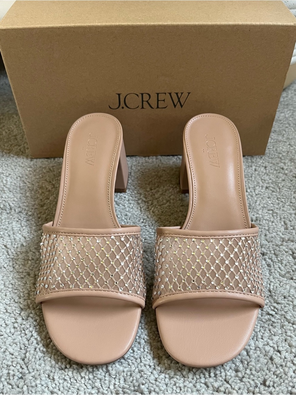 NIB J Crew Rhinestone Mesh Mule Heels 7